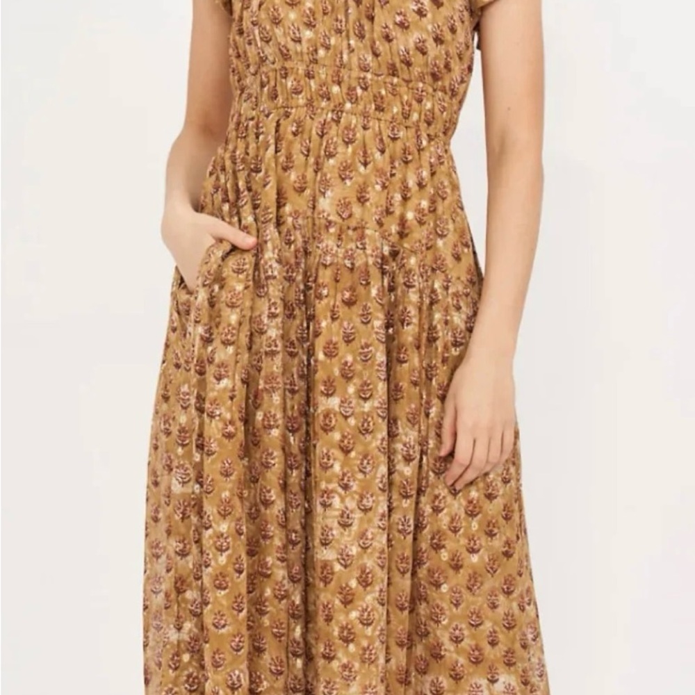Elegant Tan Floral Midi Dress-worn once